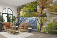 The bottom-right panel is a late spring or summer scene with vibrant green foliage.

