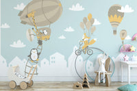 Fox and Penguin Hot Air Balloons Wallpaper Murals - Giffywalls