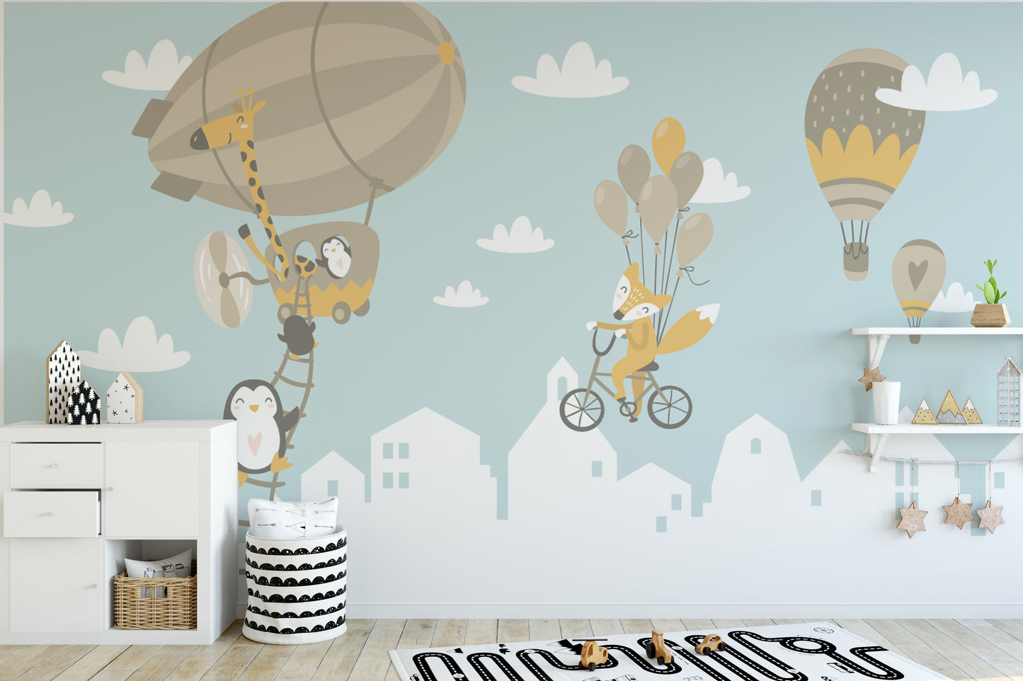 Fox and Penguin Hot Air Balloons Wallpaper Murals - Giffywalls
