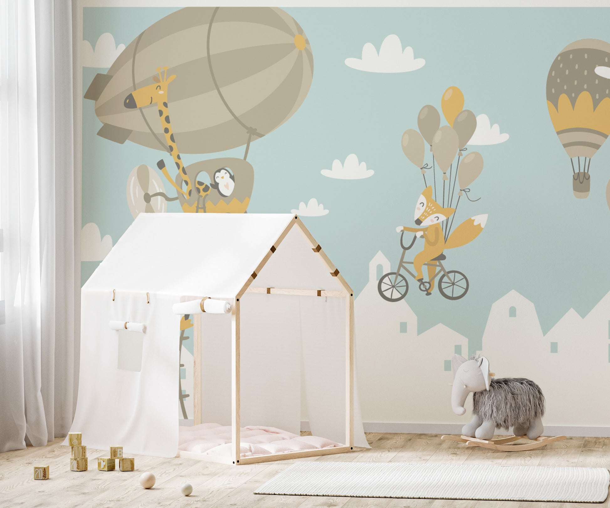 Scenic animal balloon wallpaper style
