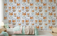 Watercolor Fox Portrait Gallery wallpaper vintage style ovals ribbon