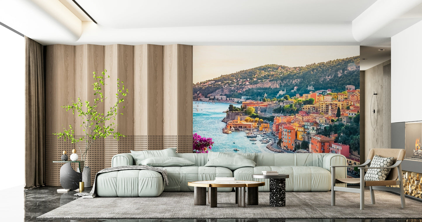 Charming port side Villefranche View wallpaper mural home accents.