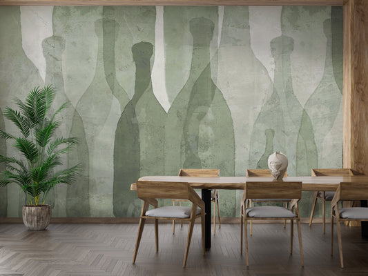 Unique wall mural with watercolor bottle-inspired artwork
