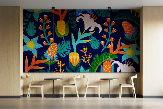 Vibrant colors and symbolic imagery.
