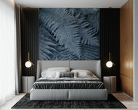 Frosted Fern Delight Wall Mural featuring delicate ferns with frosty white accents on a soft background.