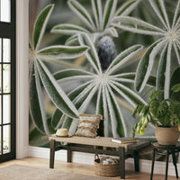 A detail shot of the elegant lines in the wallpaper.