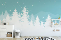 Frosted pine Christmas tree mural adding seasonal charm to walls.
