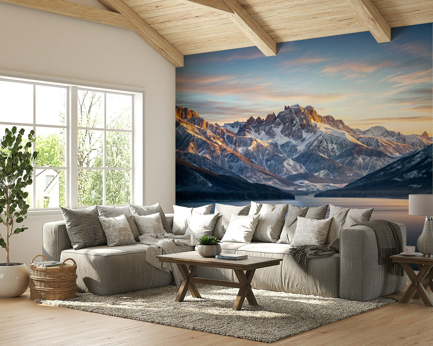 A detail shot of the elegant lines in the wallpaper.