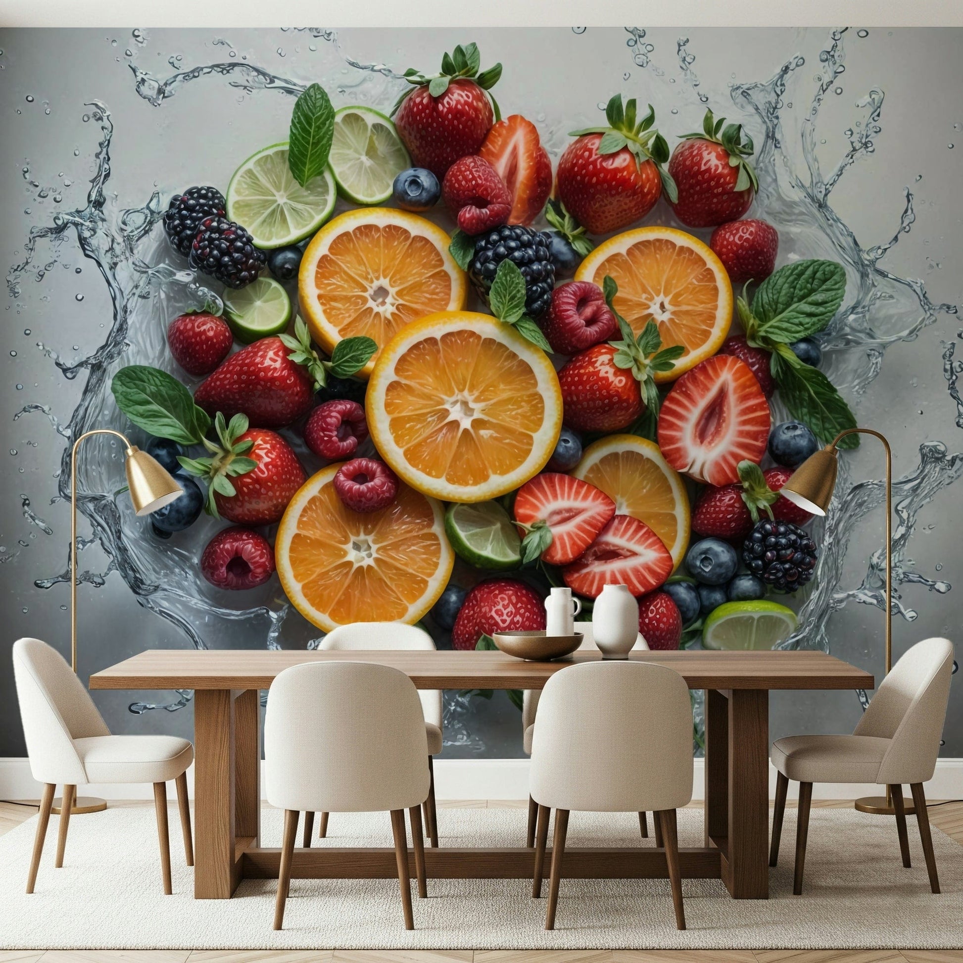 Liquid motion wall decor for a white apartment bathroom or laundry area.