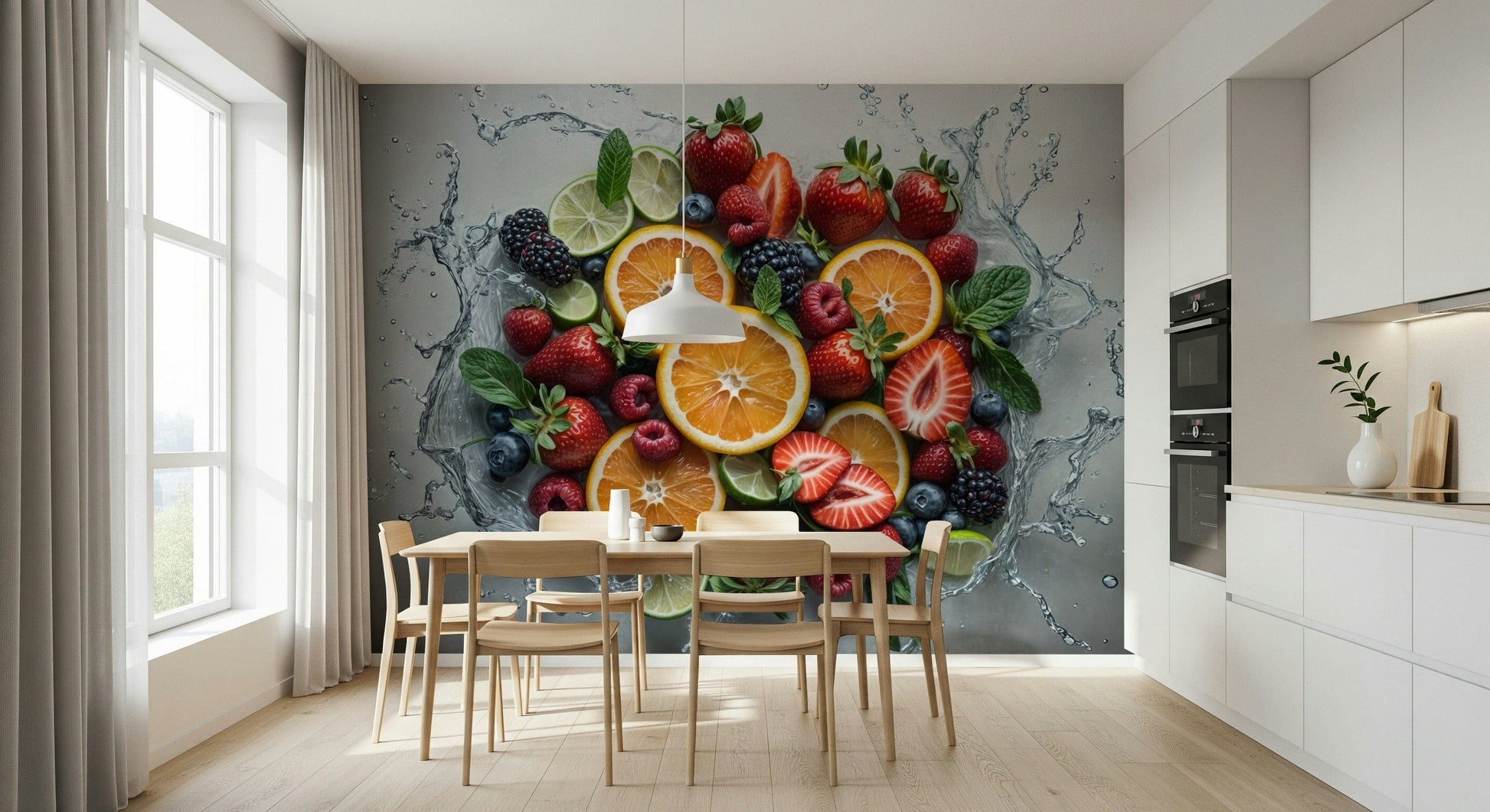 Close-up of water ripples in a bright and airy sunroom setup.