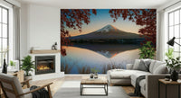 Fuji at Dawn: Autumn View décor, gorgeous symmetrical mountain image.