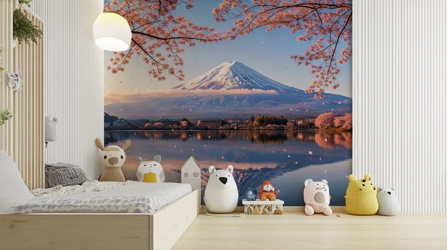 A detail shot of the elegant lines in the wallpaper.