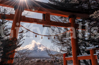 Dramatic Fuji Gate Sunbeams covering, perfect vista captured within a gate.