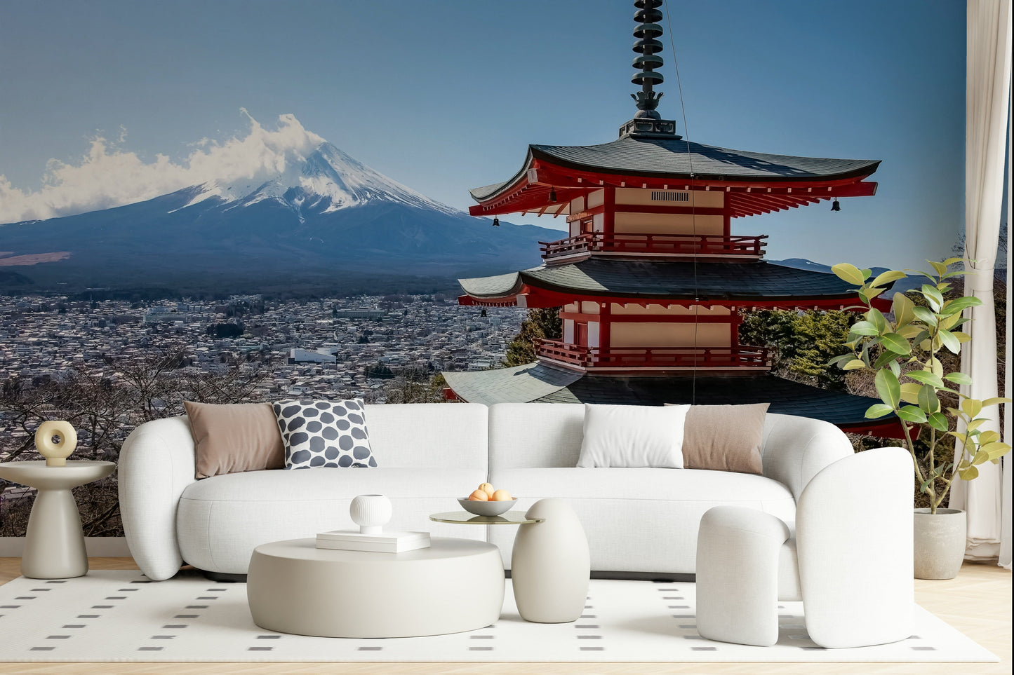 Iconic Fujiyoshida skyline Fuji Vista wall mural visual display.
