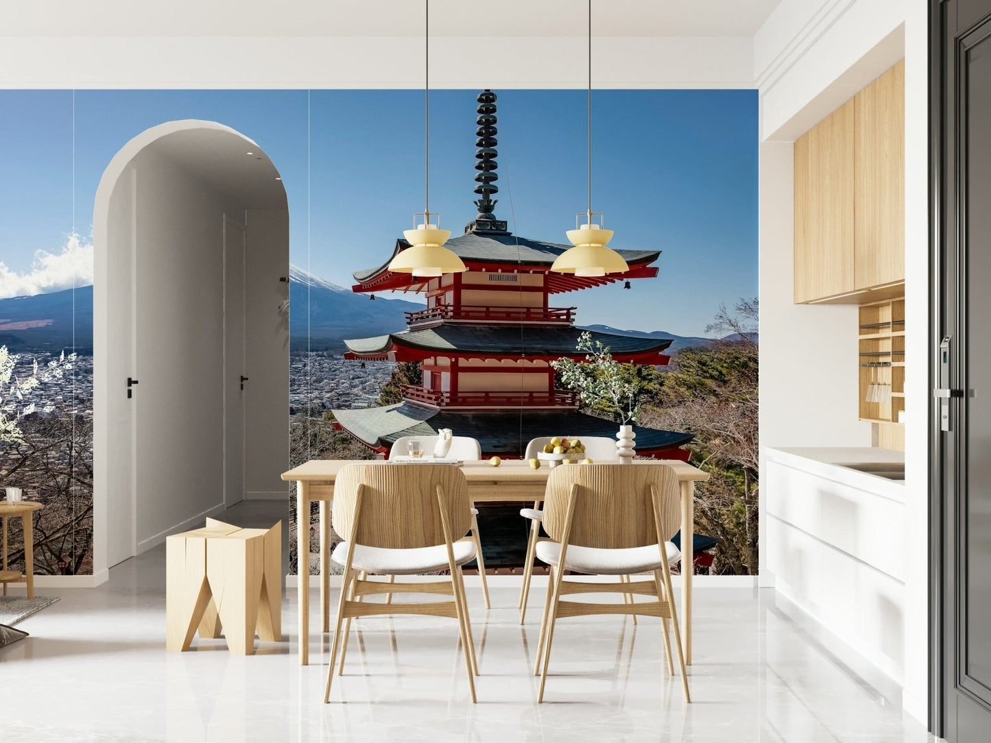 Traditional Chureito Pagoda Fuji Vista wallpaper mural for rooms.