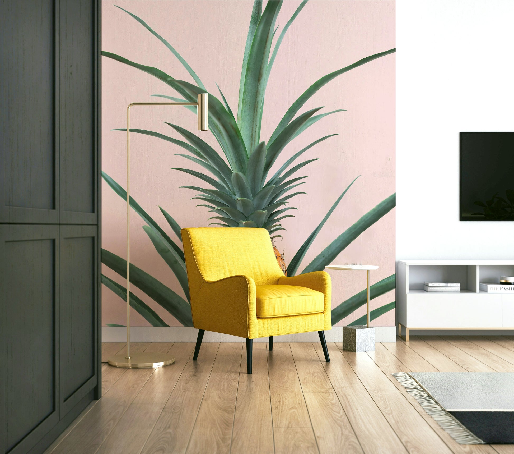 Smiling pineapple mural for kids’ playful rooms

