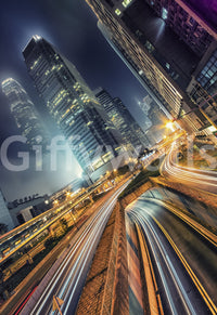 Architectural Skyline Velocity mural vertical high-rise city scene print.