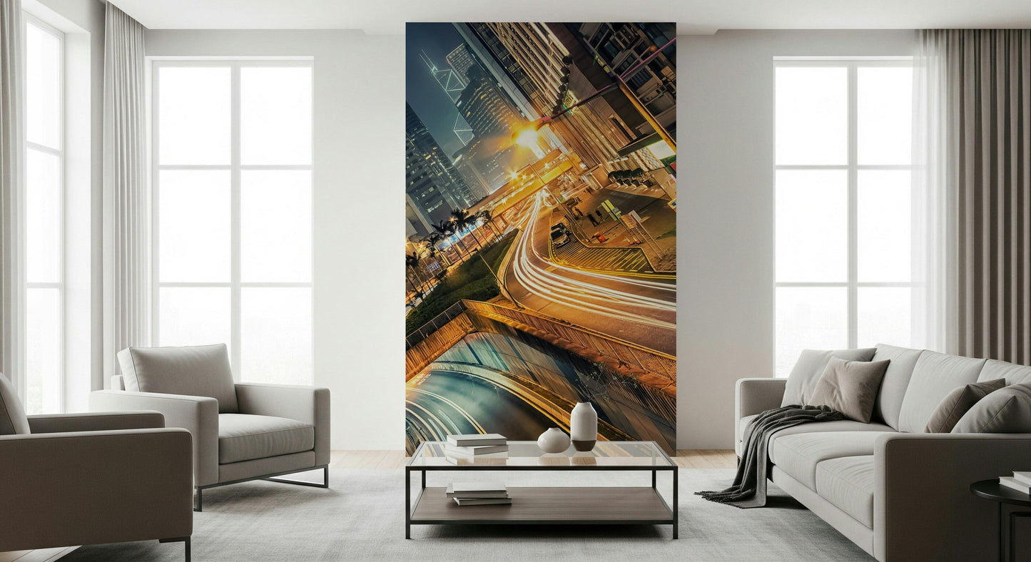 Gleaming Skyline Velocity wall decor city traffic tunnels overpass artwork.
