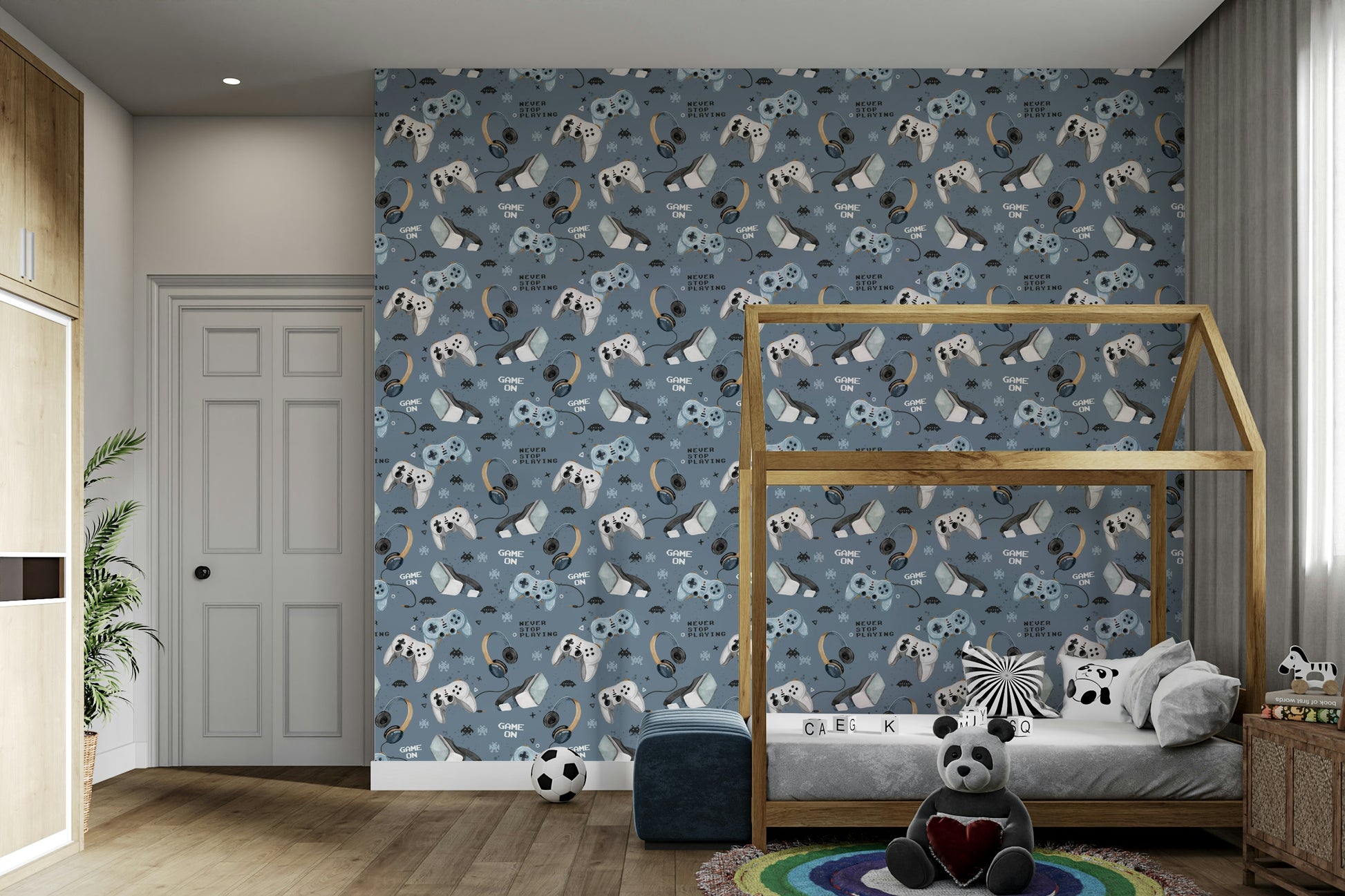 Gaming wall mural in blue tones

