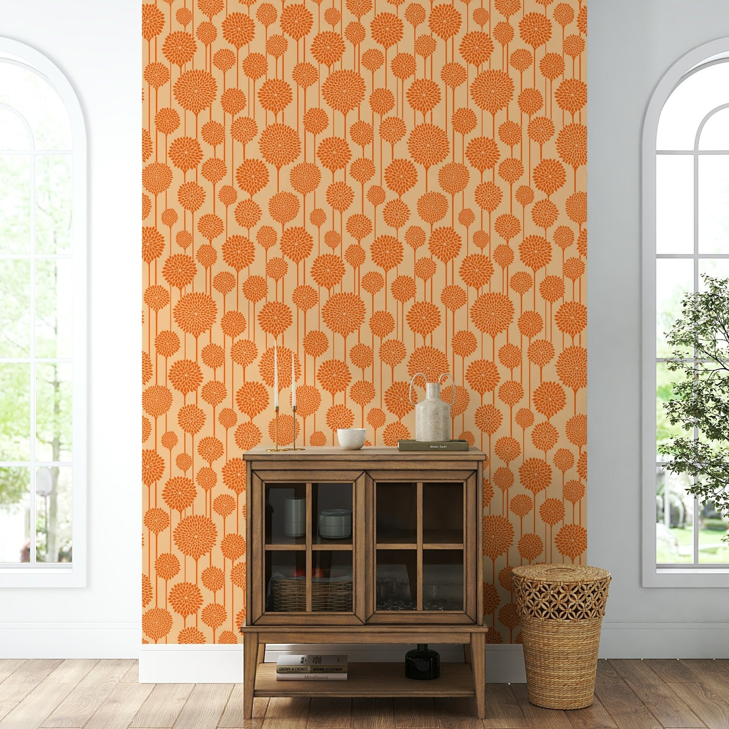 Flowers and leaves in a stylized form.

