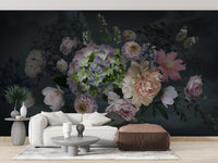 Bouquet Peonies Flower on Black Background Wallpaper Murals - Giffywalls