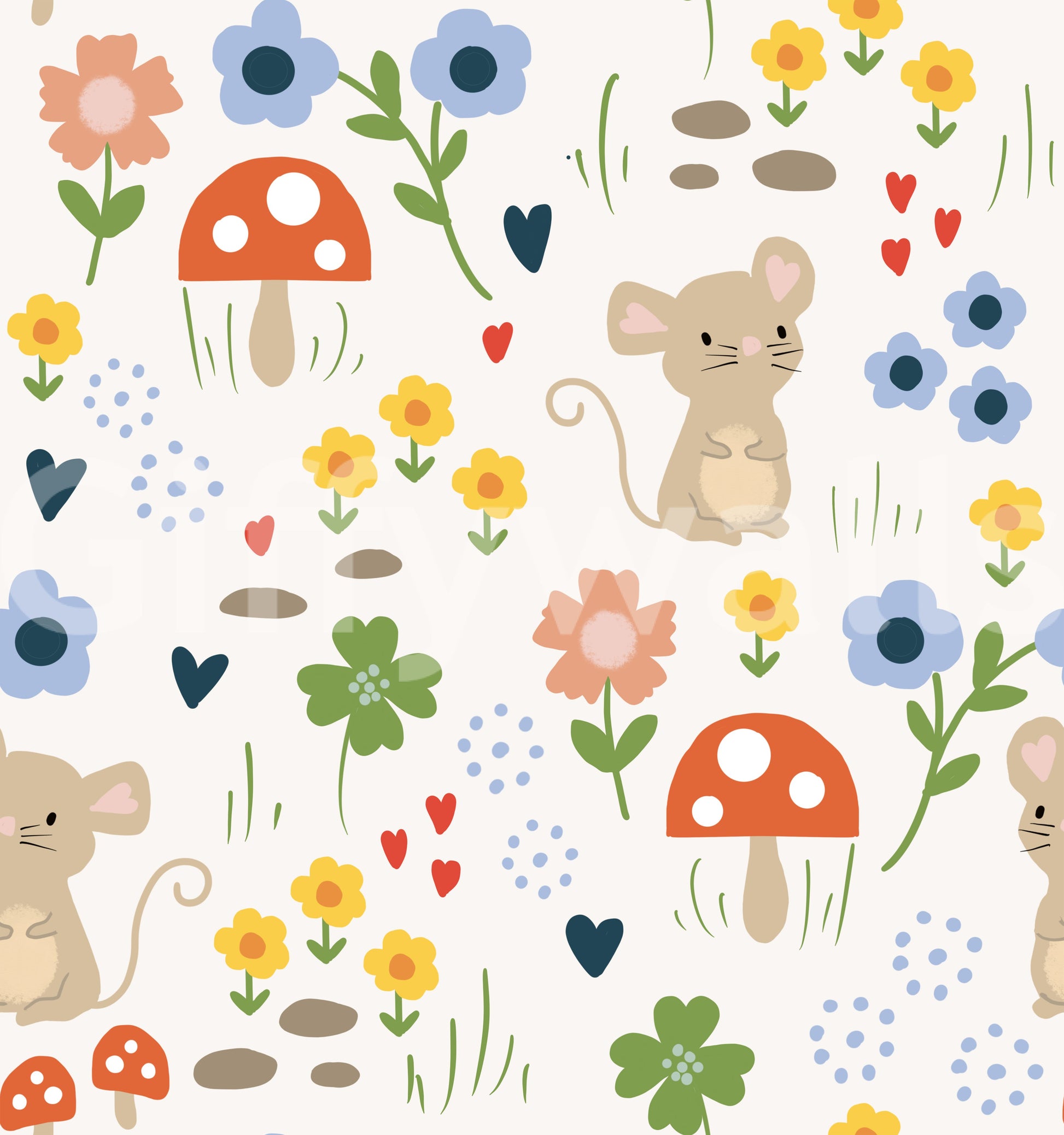 Storybook-style garden mouse wallpaper

