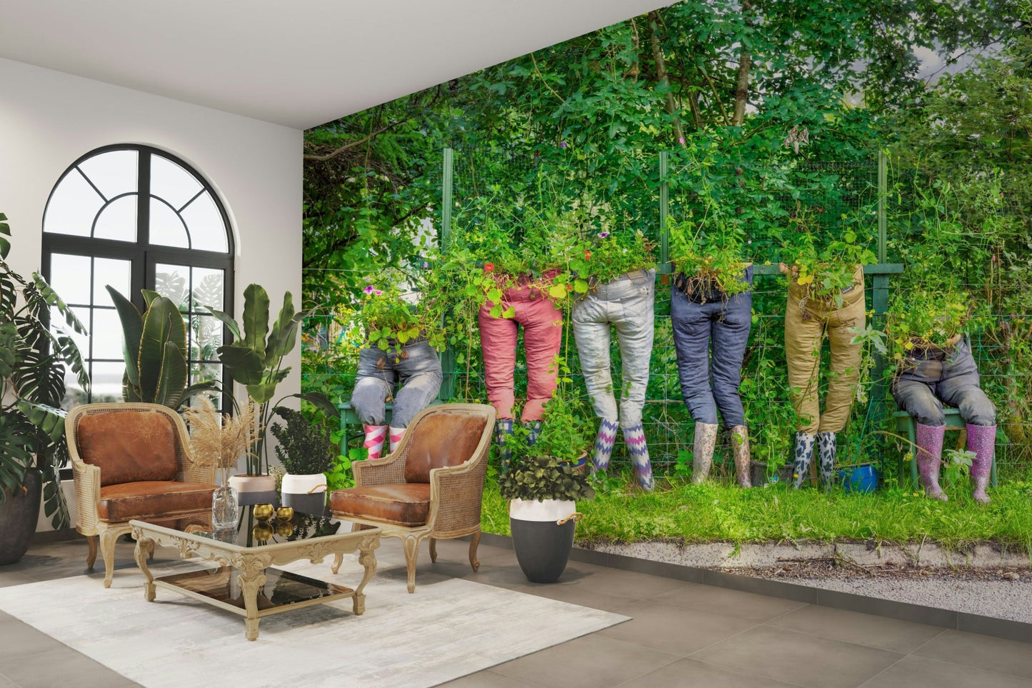 Nature-inspired garden pants wall mural for bold spaces


