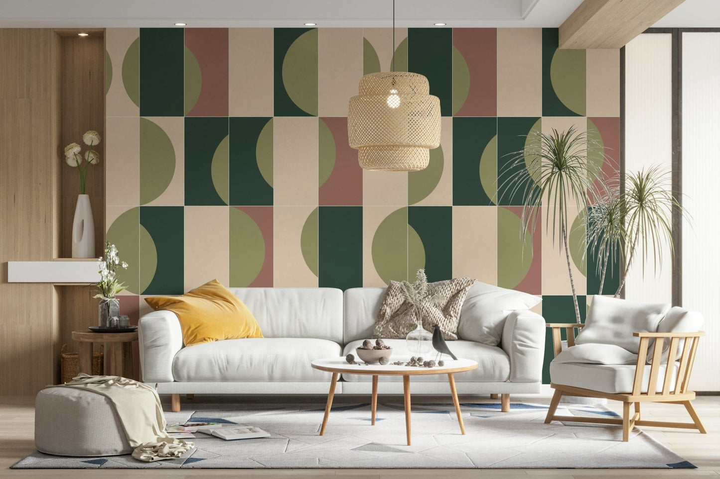 Geometric tile pattern with nature-inspired elements

