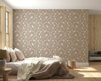 Monochrome taupe background highlights Garden Trellis charming wallpaper.