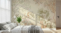 Garden Whispers mural wallpaper features soft, delicate floral illustration.