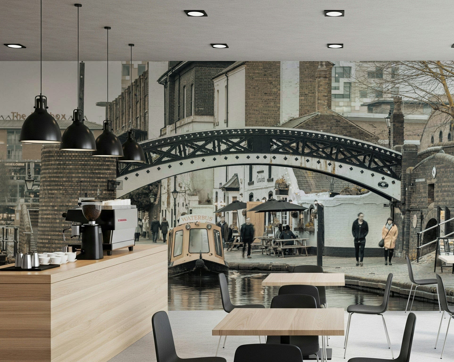 The Mailbox building backdrop behind Gas Street Basin wall mural.