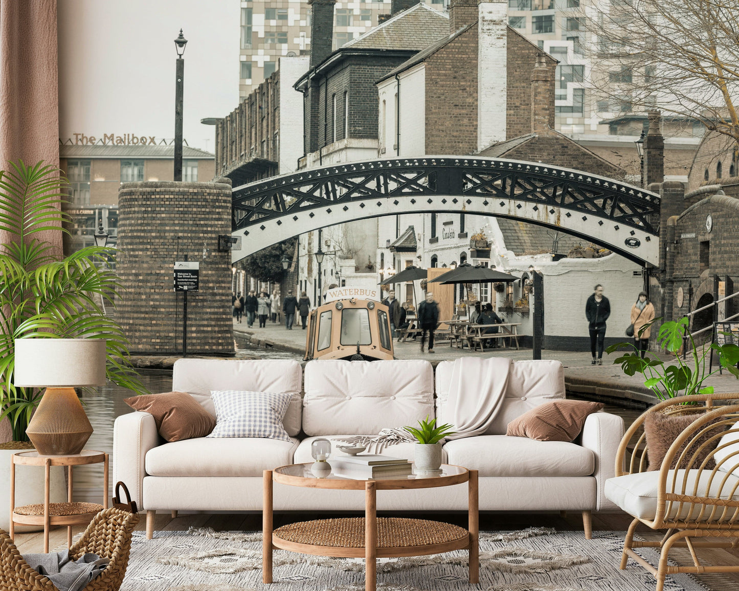 Urban city stroll by Birmingham water Gas Street Basin wallpaper.