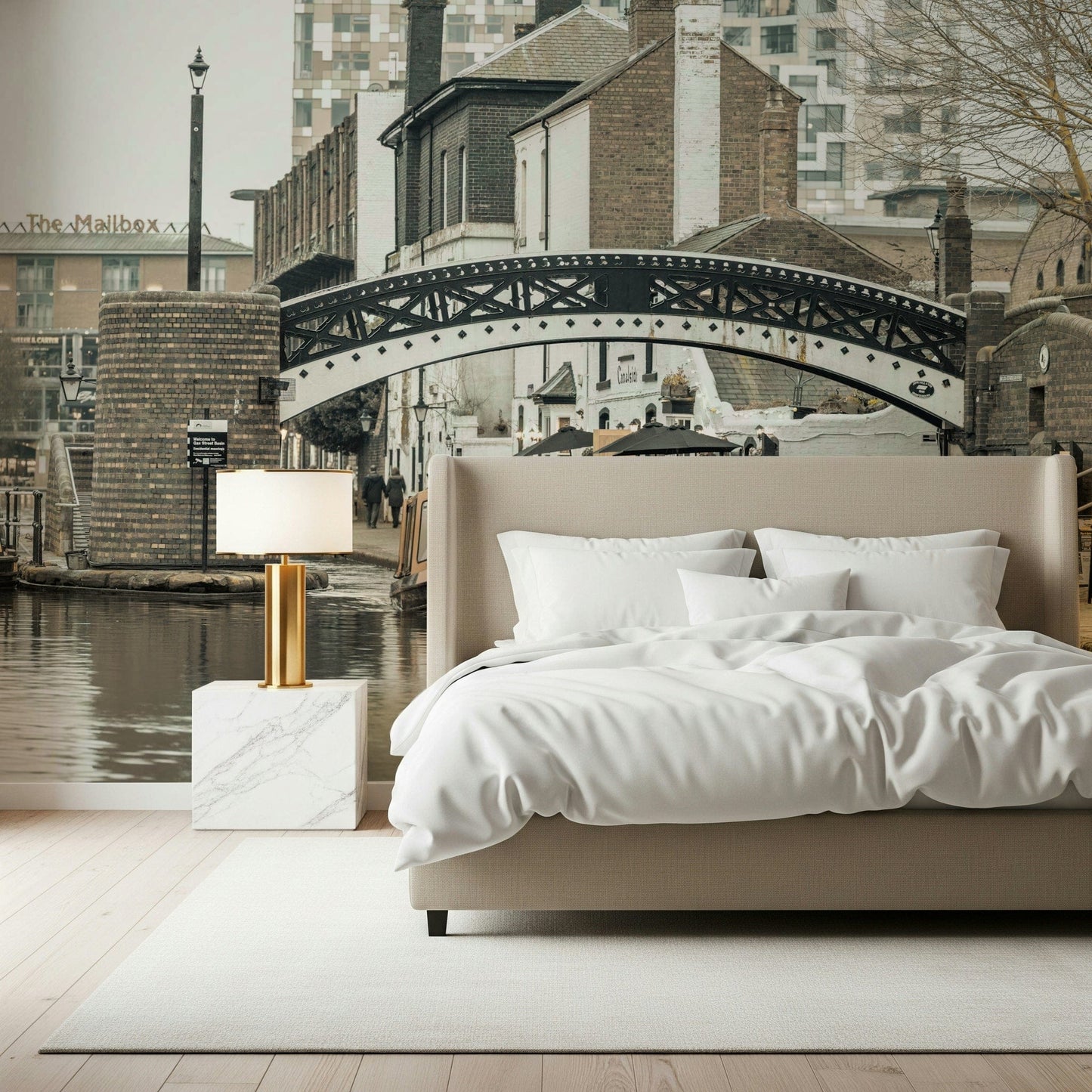 Gas Street Basin canal boat scene as textured wallpaper for walls.