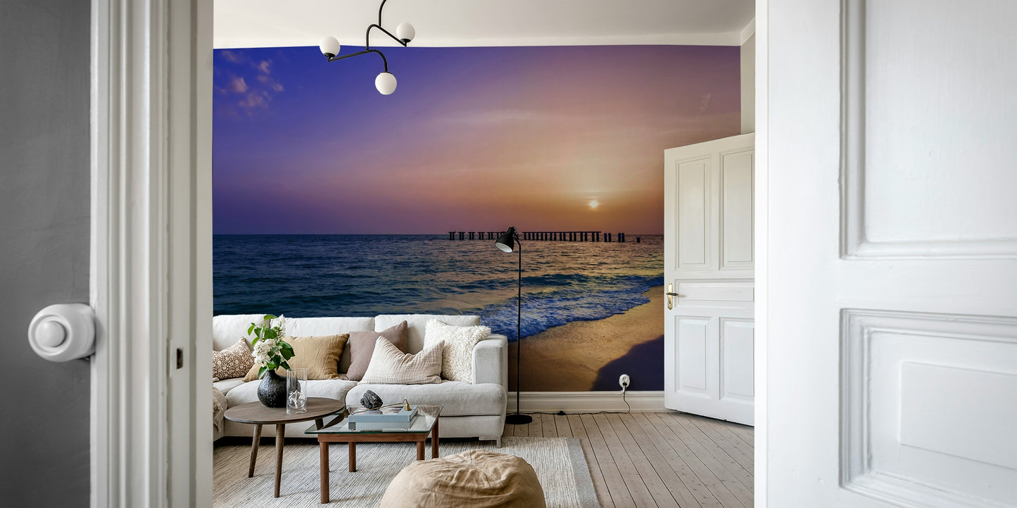 Florida sunset mural with beach and palm silhouettes

