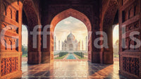 Gateway to Grandeur Taj Mahal wall mural with Mughal arches