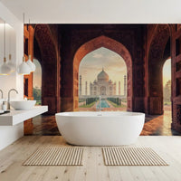 Mughal architecture wall mural with Taj Mahal monument view