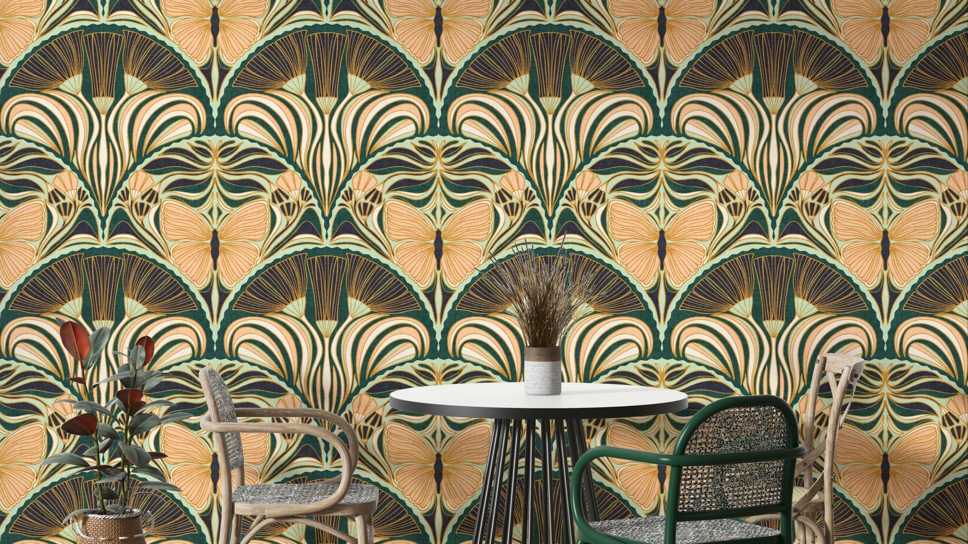 Gatsby Fan Glamour Art Deco wallpaper with butterflies
