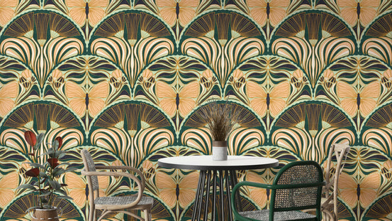Gatsby Fan Glamour Art Deco wallpaper with butterflies
