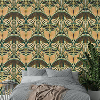 Metallic accented Gatsby wallpaper with butterfly detail

