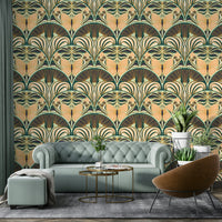 Glamorous wallpaper with ornate butterflies and fans

