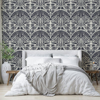 Statement wallpaper featuring Deco fan design

