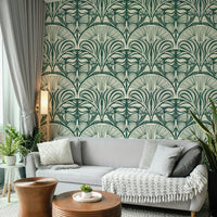 Metallic fan pattern wallpaper with vintage glamour

