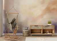 Modern clouds wallpaper in a bright and airy dining space.