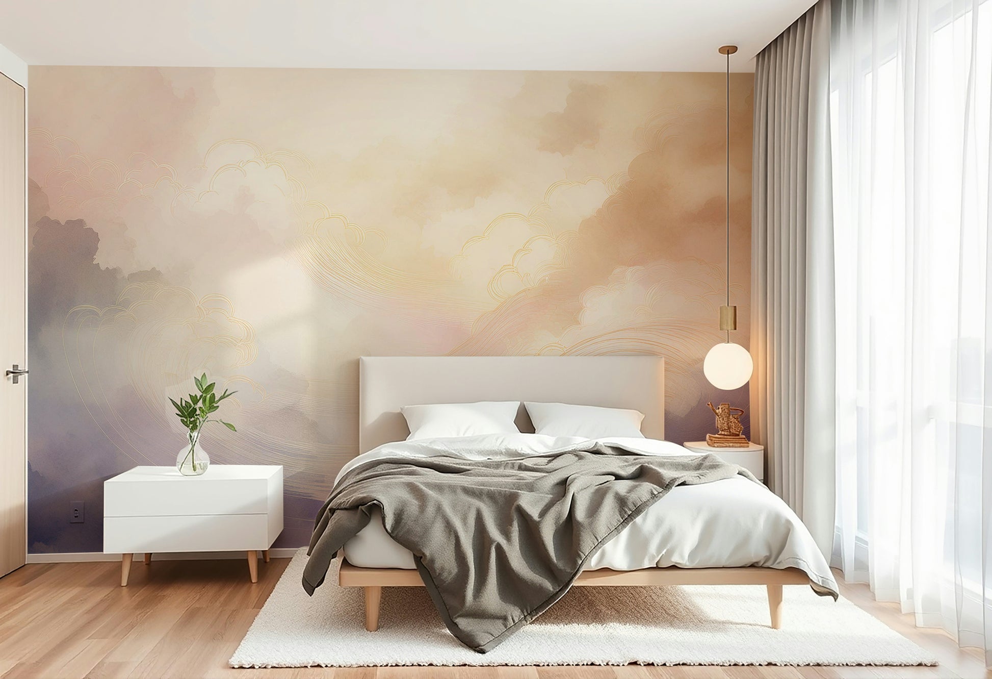 Gentle Aura Skies Wall Mural used as a calming office feature wall.