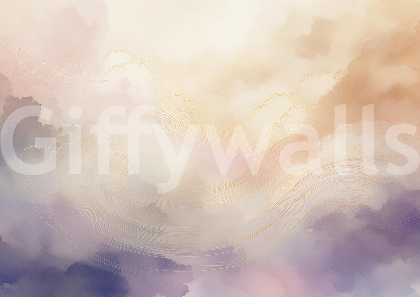 Gentle Aura Skies Wall Mural providing a soft backdrop in a hallway.