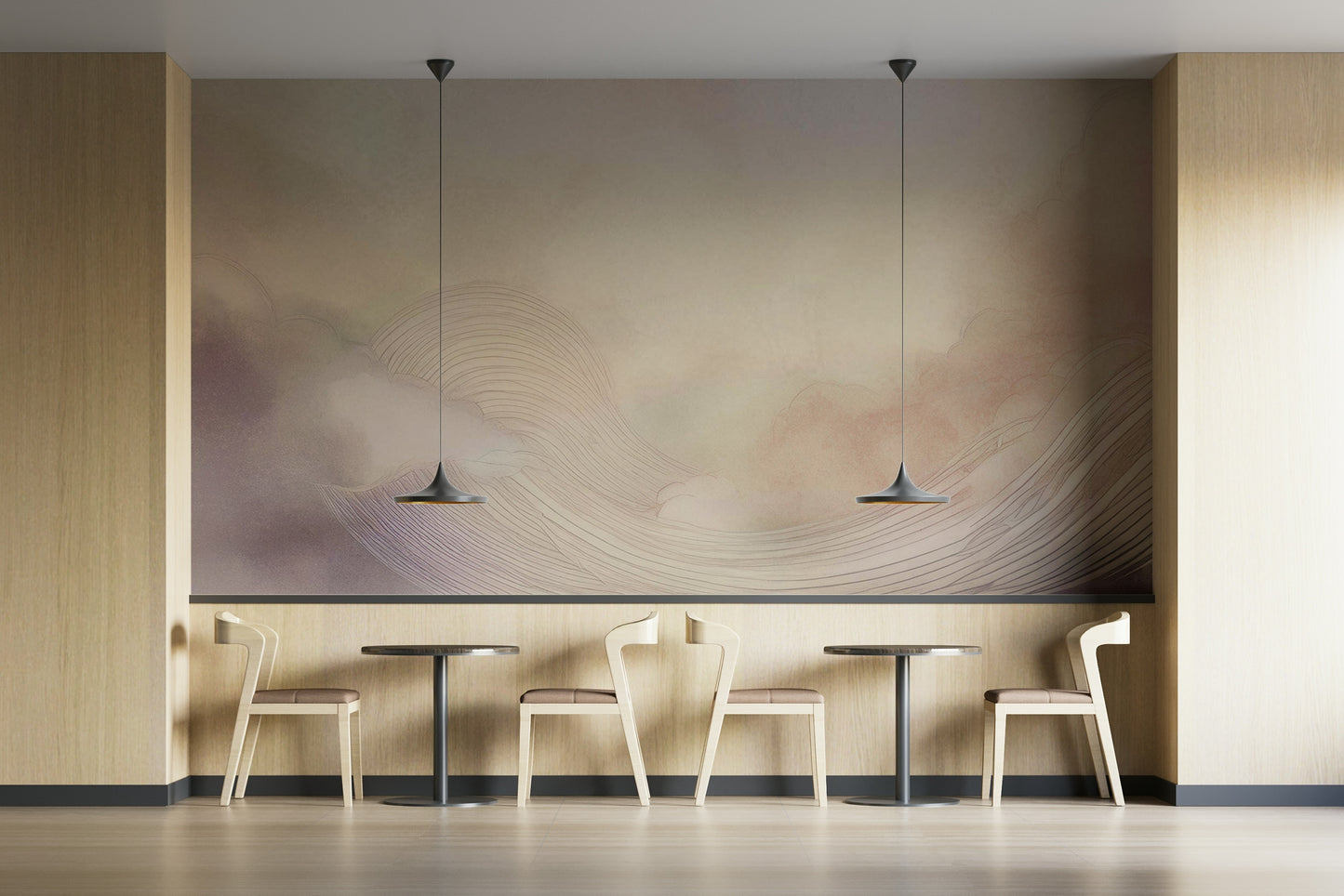 Gentle Cloud Drift Wall Mural used to create a ceiling-to-floor accent wall.
