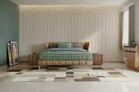 A peaceful wall mural with a modern, flowing design.

