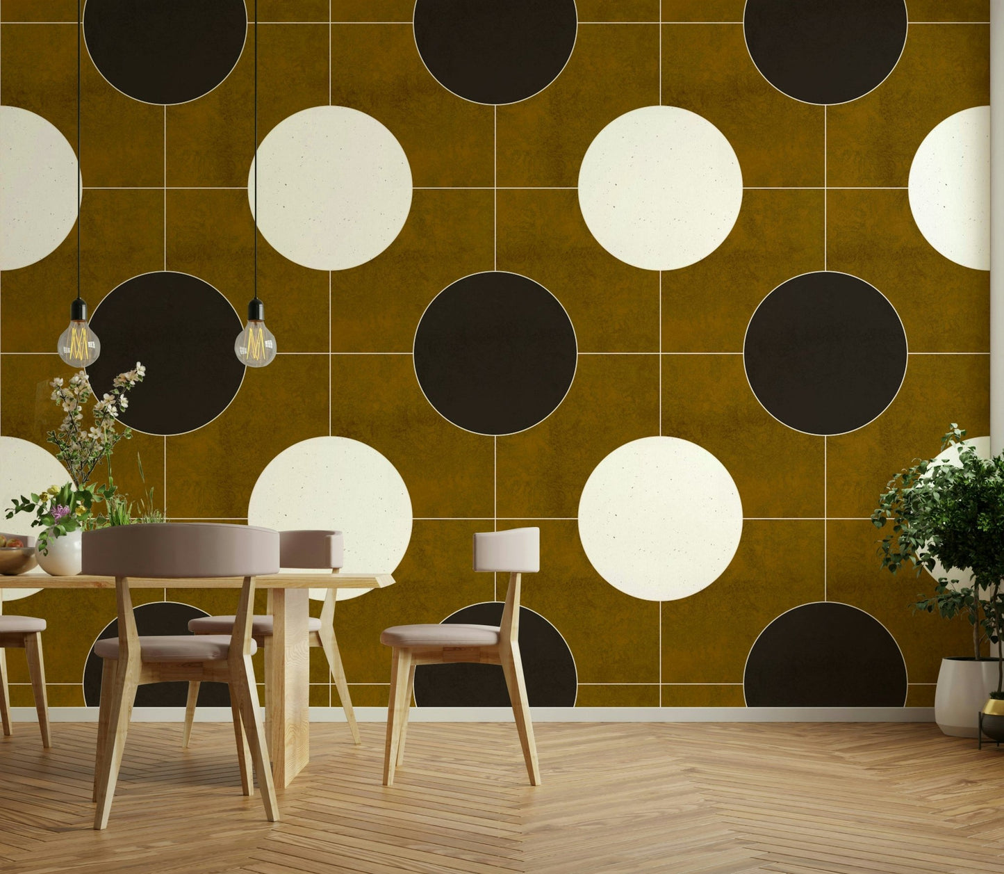 Geometric mural with mid-century modern style

