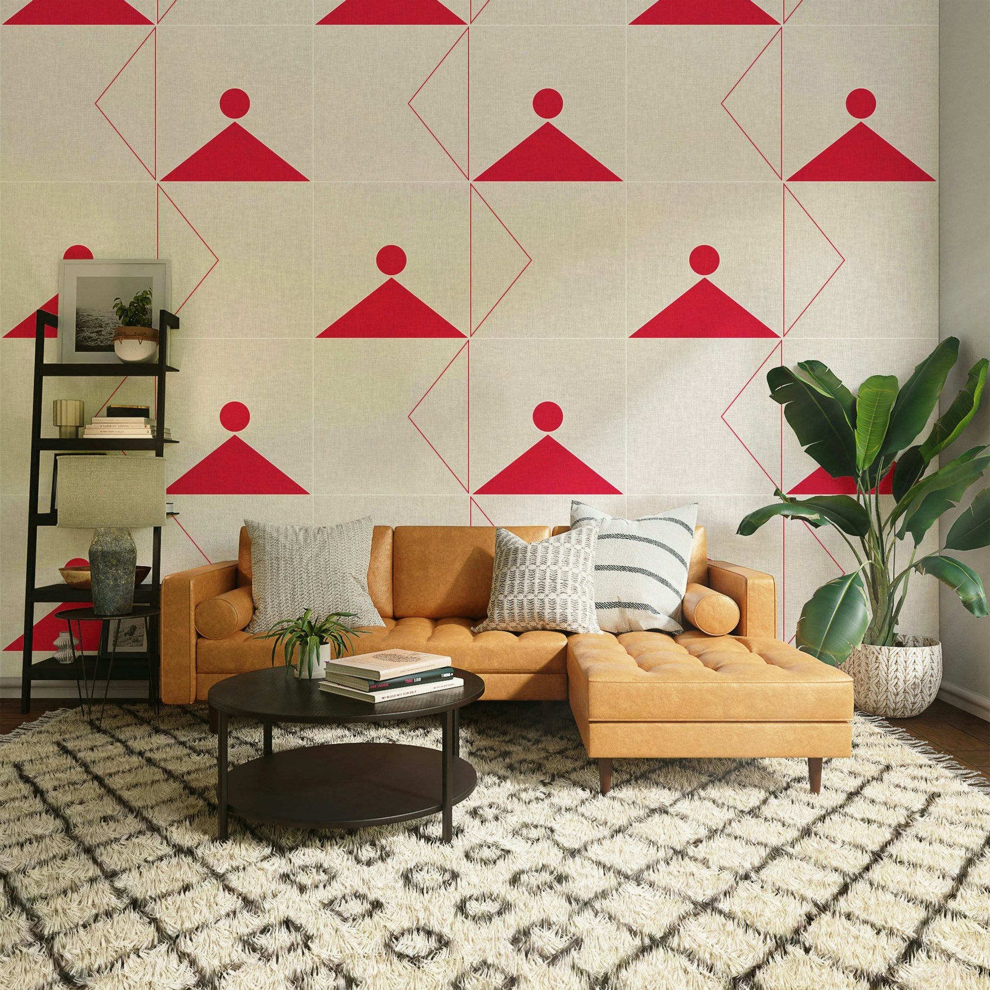 Muted-tone geometric mural in calming hues

