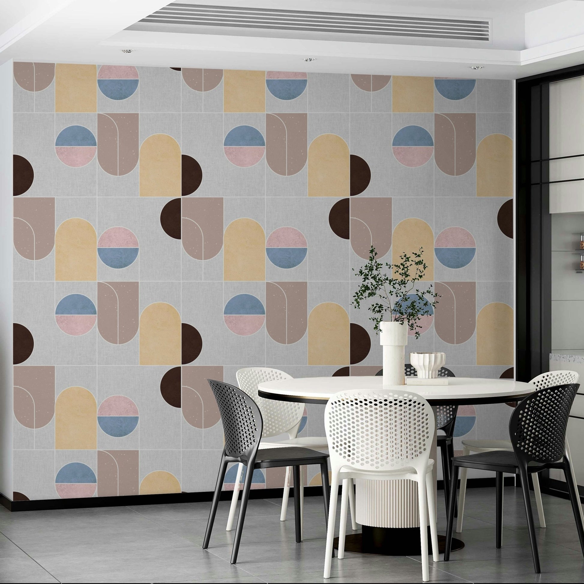 Matte non‑woven geometric mural wallpaper pattern


